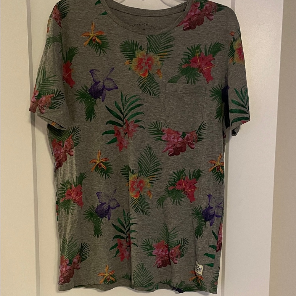 Jack & Jones Gray Floral Print Men's Tee